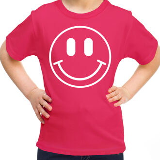 Bellatio Decorations Verkleed shirt meisjes - smiley - roze - carnaval - feestkleding voor kinderen L (146-152)