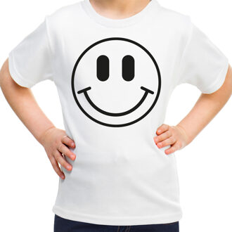 Bellatio Decorations Verkleed shirt meisjes - smiley - wit - carnaval - feestkleding voor kinderen L (146-152)