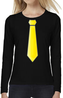 Bellatio Decorations Verkleed shirt voor dames - stropdas geel - zwart - carnaval - foute party - longsleeve