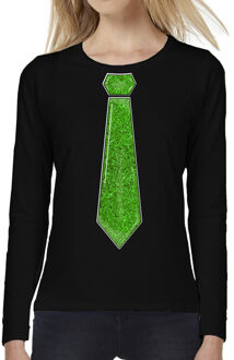 Bellatio Decorations Verkleed shirt voor dames - stropdas groen - zwart - carnaval - foute party XL