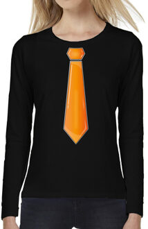 Bellatio Decorations Verkleed shirt voor dames - stropdas oranje - zwart - carnaval - foute party - longsleeve