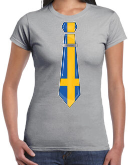 Bellatio Decorations Verkleed shirt voor dames - stropdas Zweden - grijs - supporter - themafeest L