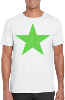 Bellatio Decorations Verkleed shirt voor heren - ster - wit - groen glitter - carnaval/themafeest L