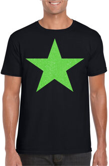 Bellatio Decorations Verkleed shirt voor heren - ster - zwart - groen glitter - carnaval/themafeest L