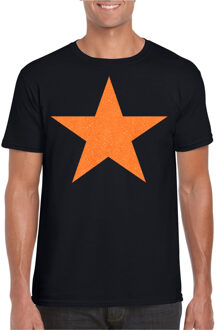 Bellatio Decorations Verkleed shirt voor heren - ster - zwart - oranje glitter - carnaval/themafeest L