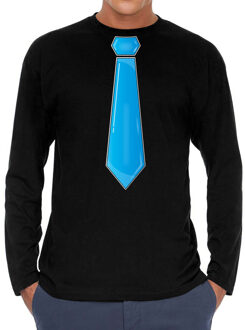 Bellatio Decorations Verkleed shirt voor heren - stropdas blauw - zwart - carnaval - foute party - longsleeve L