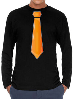 Bellatio Decorations Verkleed shirt voor heren - stropdas oranje - zwart - carnaval - foute party - longsleeve