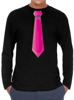 Bellatio Decorations Verkleed shirt voor heren - stropdas roze - zwart - carnaval - foute party XL