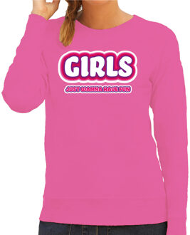 Bellatio Decorations Verkleed sweater voor dames - girls just wanna have fun - roze - carnaval 2XL