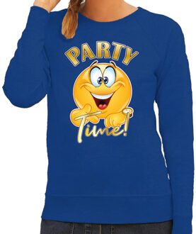 Bellatio Decorations Verkleed sweater voor dames - party time emoji - blauw - themafeesten/carnaval XS