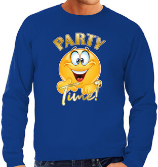 Bellatio Decorations Verkleed sweater voor heren - party time emoji - blauw - themafeesten/carnaval 2XL