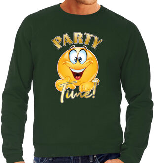 Bellatio Decorations Verkleed sweater voor heren - party time emoji - groen - themafeesten/carnaval XL