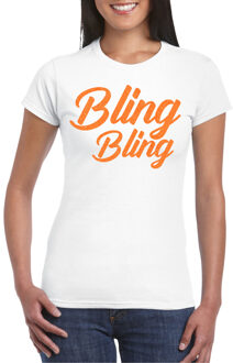 Bellatio Decorations Verkleed T-shirt dames - bling - wit - oranje glitter - carnaval/themafeest 2XL