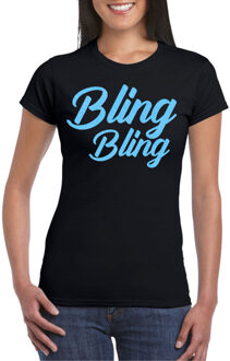 Bellatio Decorations Verkleed T-shirt dames - bling - zwart - blauw glitter - carnaval/themafeest 2XL