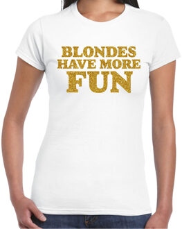 Bellatio Decorations Verkleed T-shirt dames - blondes more fun -? wit - glitter goud - themafeest fout/goud/stout M