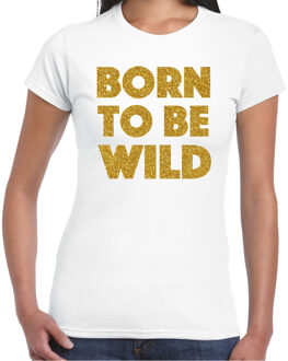 Bellatio Decorations Verkleed T-shirt dames - born to be wild -? wit - glitter goud - themafeest fout/goud/stout S