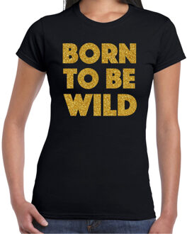 Bellatio Decorations Verkleed T-shirt dames - born to be wild -? zwart - glitter goud - themafeest fout/goud/stout
