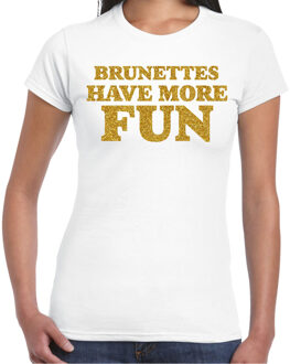 Bellatio Decorations Verkleed T-shirt dames - brunettes more fun -? wit - glitter goud - themafeest fout/goud/stout 2XL