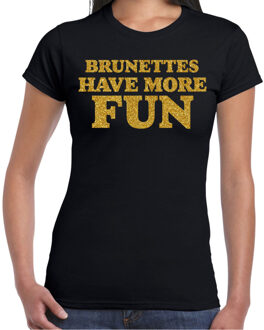 Bellatio Decorations Verkleed T-shirt dames - brunettes more fun -? zwart - glitter goud - themafeest fout/goud/stout L