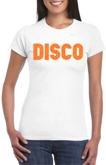 Bellatio Decorations Verkleed T-shirt dames - disco - wit - oranje glitter - jaren 70/80 - carnaval 2XL