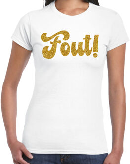 Bellatio Decorations Verkleed T-shirt dames - Fout! -? wit - glitter goud - themafeest fout/goud/stout XL