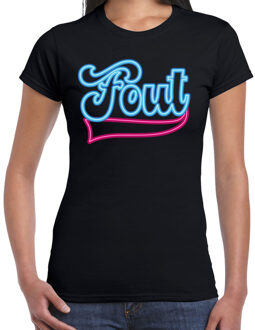 Bellatio Decorations Verkleed T-shirt dames - Fout - zwart - blauw neon - themafeest fout/goud/stout L