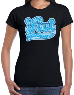Bellatio Decorations Verkleed T-shirt dames - FOUT - zwart - blauw panter look - fout/goud/stout XS