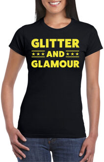 Bellatio Decorations Verkleed T-shirt dames - glitter and glamour - zwart - geel glitter - carnaval 2XL