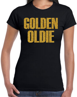 Bellatio Decorations Verkleed T-shirt dames - golden oldie -? zwart - glitter goud - themafeest fout/goud/stout L