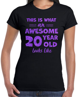 Bellatio Decorations Verkleed T-shirt dames - leeftijd 20 jaar - awesome - zwart 2XL