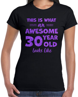 Bellatio Decorations Verkleed T-shirt dames - leeftijd 30 jaar - awesome - zwart 2XL