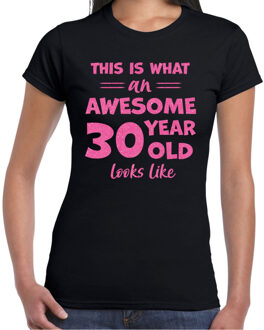 Bellatio Decorations Verkleed T-shirt dames - leeftijd 30 jaar - awesome - zwart 2XL