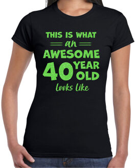 Bellatio Decorations Verkleed T-shirt dames - leeftijd 40 jaar - awesome - zwart XL