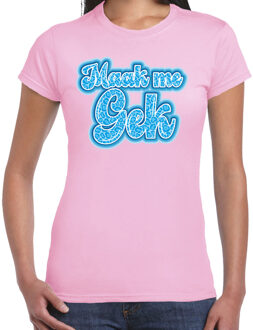 Bellatio Decorations Verkleed T-shirt dames - lichtroze - Maak me gek - blauw - panter look - themafeest fout/goud/stout M