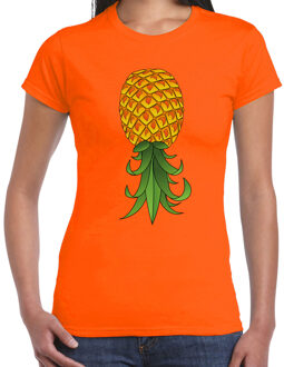 Bellatio Decorations Verkleed T-shirt dames - oranje - omgekeerde ananas - foute party/themafeest M