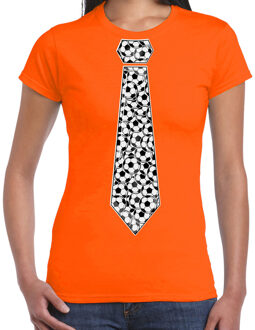 Bellatio Decorations Verkleed T-shirt dames - oranje - voetbal stropdas - EK/WK/themafeest L