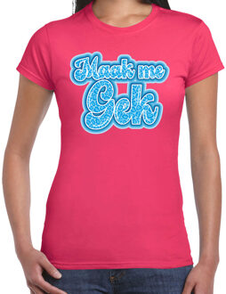Bellatio Decorations Verkleed T-shirt dames - roze - Maak me gek - blauw - panter look - themafeest fout/goud/stout M