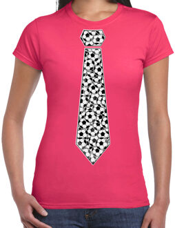 Bellatio Decorations Verkleed T-shirt dames - roze - voetbal stropdas - EK/WK/themafeest XL