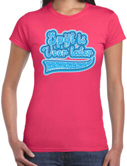 Bellatio Decorations Verkleed T-shirt dames - spijt is voor later - roze/blauw - themafeest fout/goud/stout XL
