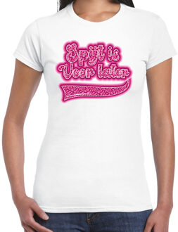 Bellatio Decorations Verkleed T-shirt dames - spijt is voor later - wit/roze - themafeest fout/goud/stout XS