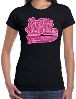 Bellatio Decorations Verkleed T-shirt dames - spijt is voor later - zwart/roze - themafeest fout/goud/stout 2XL