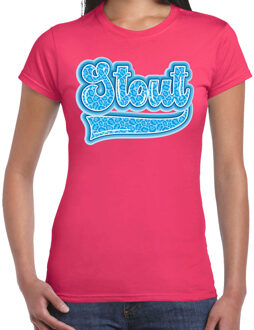 Bellatio Decorations Verkleed T-shirt dames - Stout - roze - blauw panter look - fout/goud/stout S