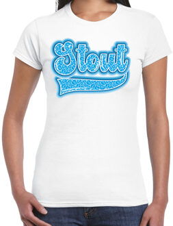 Bellatio Decorations Verkleed T-shirt dames - Stout - wit - blauw panter look - fout/goud/stout XS