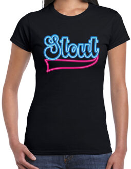 Bellatio Decorations Verkleed T-shirt dames - Stout - zwart - blauw neon - themafeest fout/goud/stout