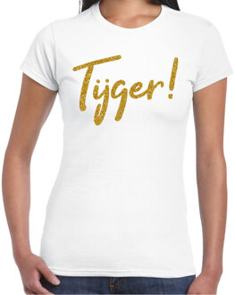Bellatio Decorations Verkleed T-shirt dames - Tijger! -? wit - glitter goud - themafeest fout/goud/stout XS