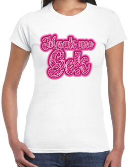 Bellatio Decorations Verkleed T-shirt dames - wit - Maak me gek - roze - panter look - themafeest fout/goud/stout 2XL