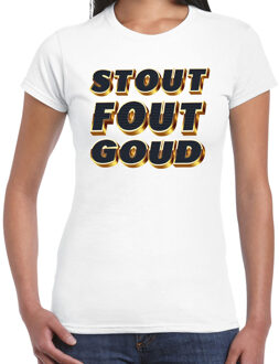 Bellatio Decorations Verkleed T-shirt dames - wit - stout fout goud - thema party fout/goud/stout 2XL