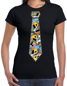 Bellatio Decorations Verkleed T-shirt dames - zwart - Engelse drop stropdas - foute party/themafeest L
