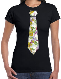 Bellatio Decorations Verkleed T-shirt dames - zwart - geld stropdas - foute party/themafeest 2XL