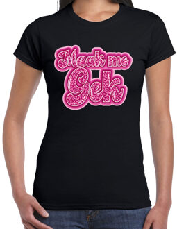 Bellatio Decorations Verkleed T-shirt dames - zwart - Maak me gek - roze - panter look - themafeest fout/goud/stout S